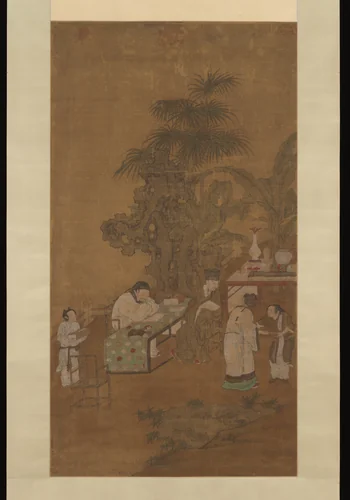 Elegant gathering in a garden by Unidentified Artist, painting, 1400-1599