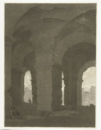 Onder de bogen van het Colosseum by Anthonie van den Bos, print, 1778-1838