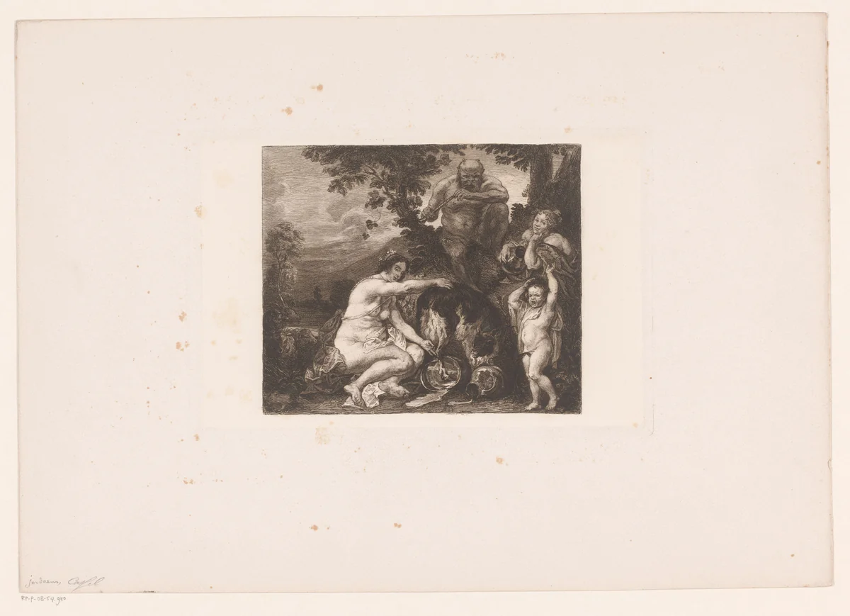 Opvoeding van Jupiter met de geit Amalthea by William Unger, print, 1847-1889