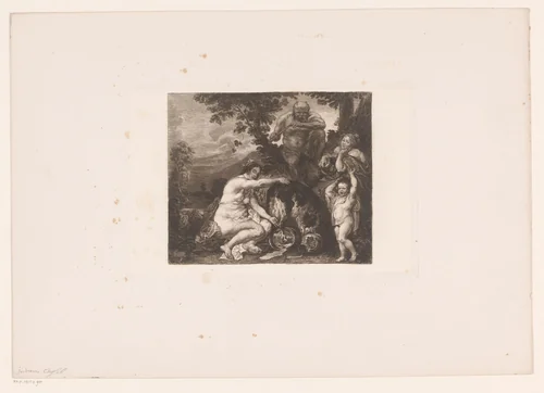 Opvoeding van Jupiter met de geit Amalthea by William Unger, print, 1847-1889