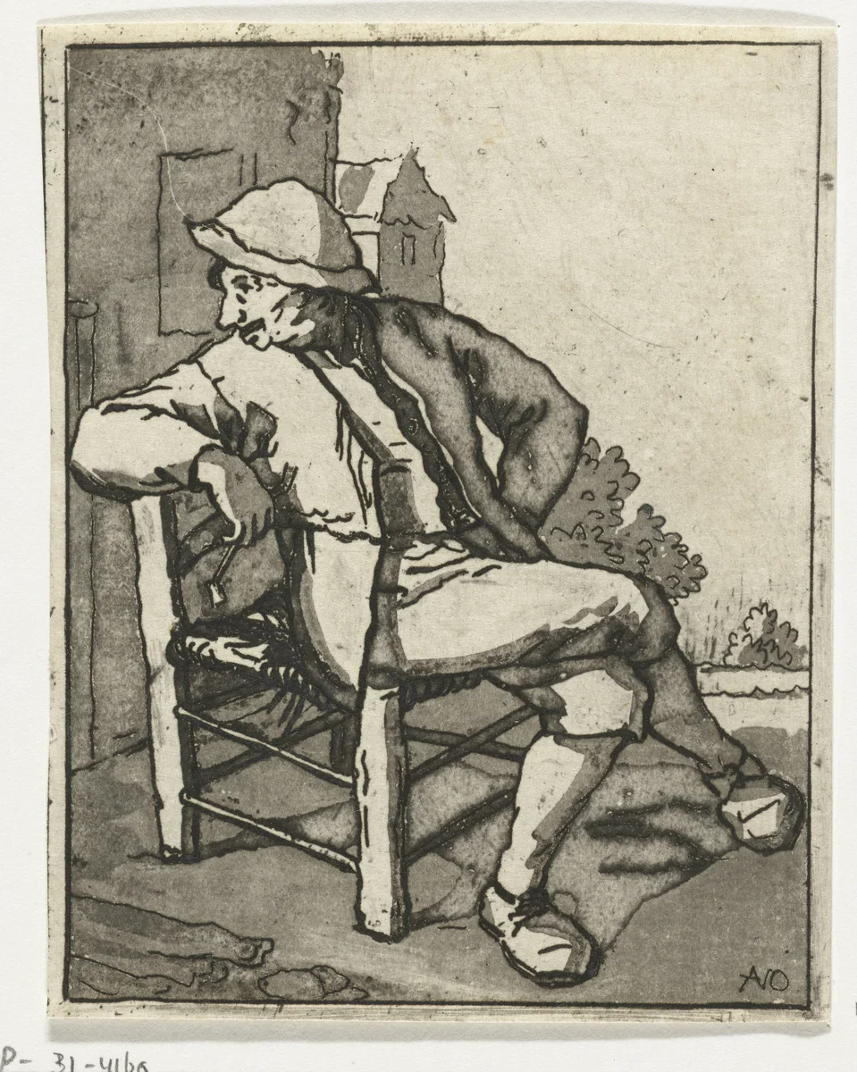 Zittende man by Anthonie van den Bos, print, 1778-1838
