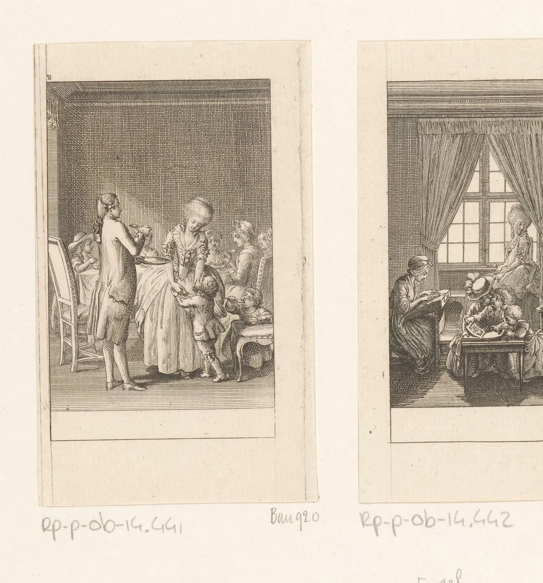 Julie en St. Preux bij het diner, omringd door Julies kinderen by Daniel Nikolaus Chodowiecki, print, 1782