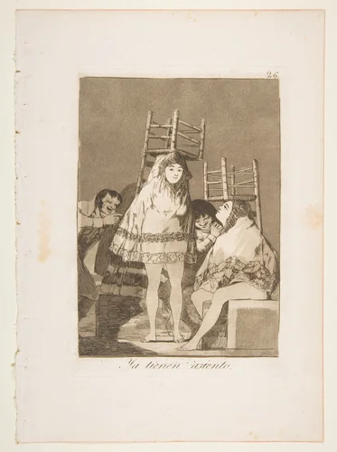 Plate 26 from "Los Caprichos": They've already got a seat (Ya tienen asiento) by Goya, print, 1799