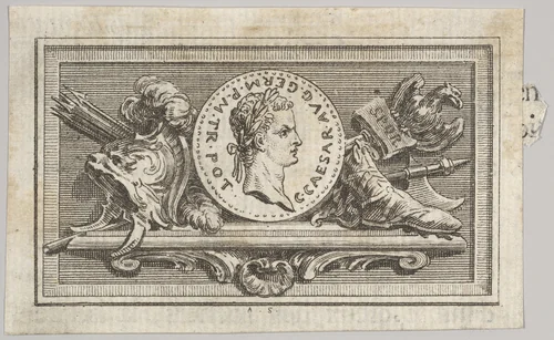 Medal with Portrait of Caligula in the 6th Book, from Tibère ou les six premiers livres es Annales de Tacite Traduits par M. l'abbé de la Bléterie Professeur d'Eloquence au Collège Royal et de l'Académie Royale des Inscriptions et Belles-lettres. A Paris de l'Imprimerie Royale by Augustin de Saint-Aubin, print, 1768