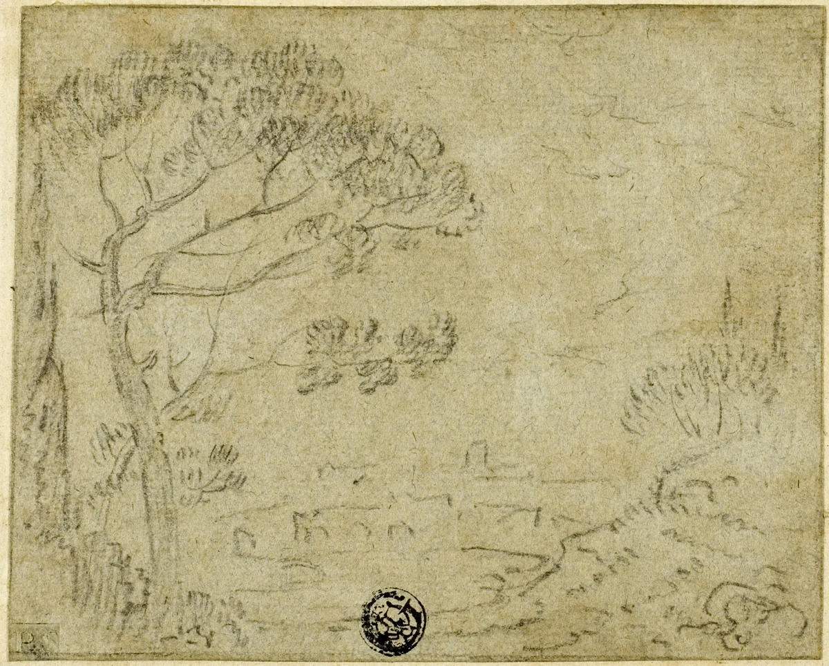Italian Landscape with Umbrella Pine in Foreground by Richard Wilson, drawing, 1734-1782