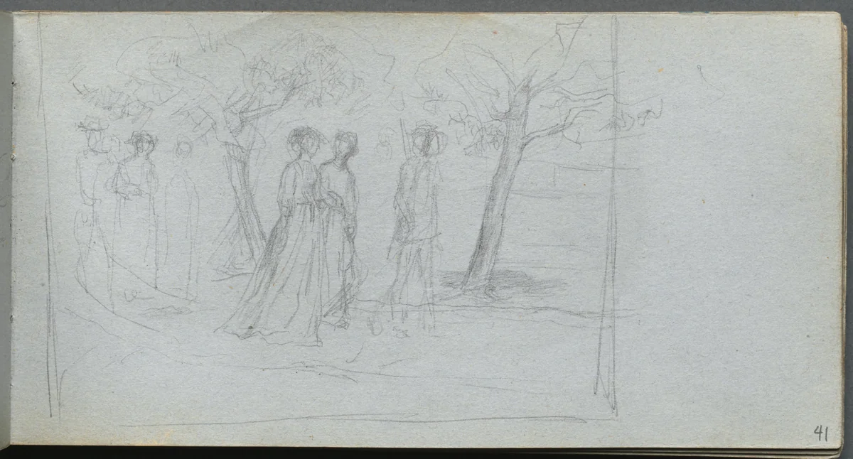 Sketchbook, page 41: Figures in a Landscape by Ernest Meissonier, book, 1860-1869