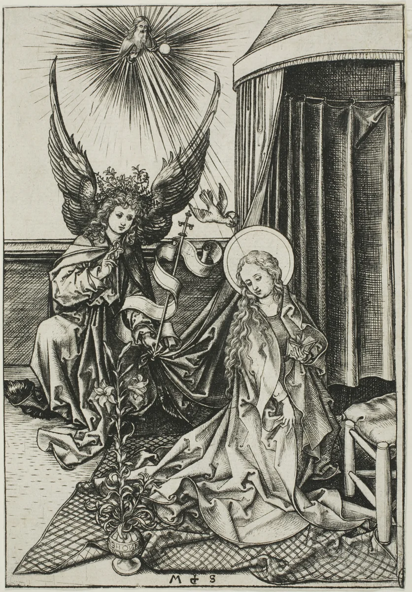 The Annunciation by Martin Schongauer, print, 1479-1489
