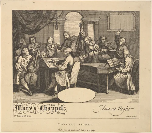 Concert Ticket - Mary's Chappel, Five at Night by Jane Ireland, print, 1799