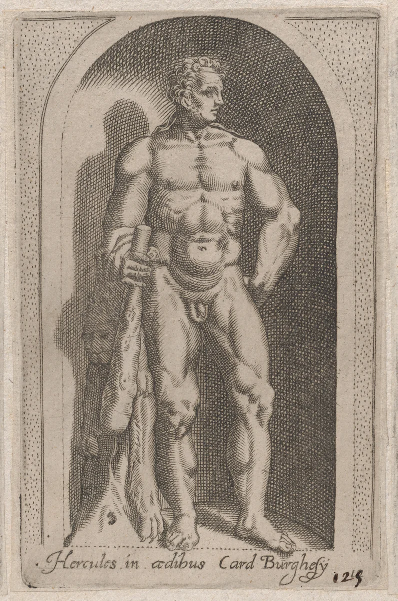 Hercules (Hercules in aedibus Card. Burghesij), from "Speculum Romanae Magnificentiae" by anonymous, print, 1530-1580