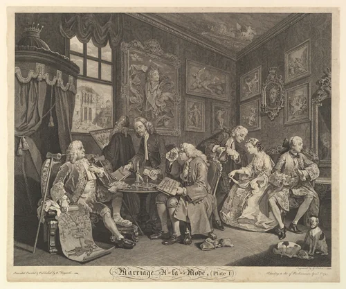 Marriage A-la-Mode, Plate I by Gérard Jean Baptiste Scotin, print, 1745