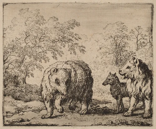 The Lion Frees the Bear and the Wolf by Allart van Everdingen, print, 1645-1656
