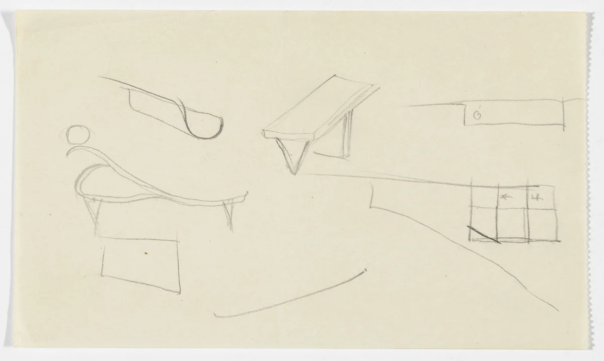 Furniture Details (Perspective and elevation sketches) by Ludwig Mies van der Rohe, mies van der rohe archive, 1926
