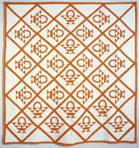 Bedcover (Cherry Baskets) by United States, textile, 1852-1872