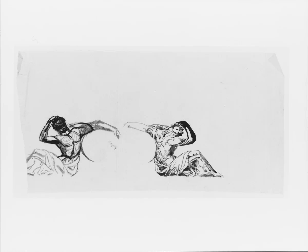 Study of Seated Male Figures for Sculpture Base (from Sketchbook) by John Quincy Adams Ward, artwork, 1857-1860