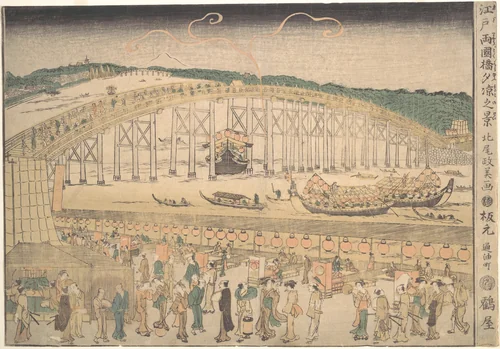 Ryogoku Bridge by Kuwagata Keisai (鍬形蕙斎), print, 1770-1790