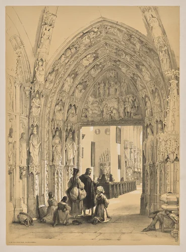 Sketches in Belgium and Germany, First Series, Porch of Frauenkirch, Nuremberg by Louis Haghe, print, 1845