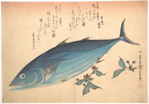 Katsuo Fish with Cherry Buds, from the series Uozukushi (Every Variety of Fish) by Utagawa Hiroshige (歌川広重), print, 1830-1839