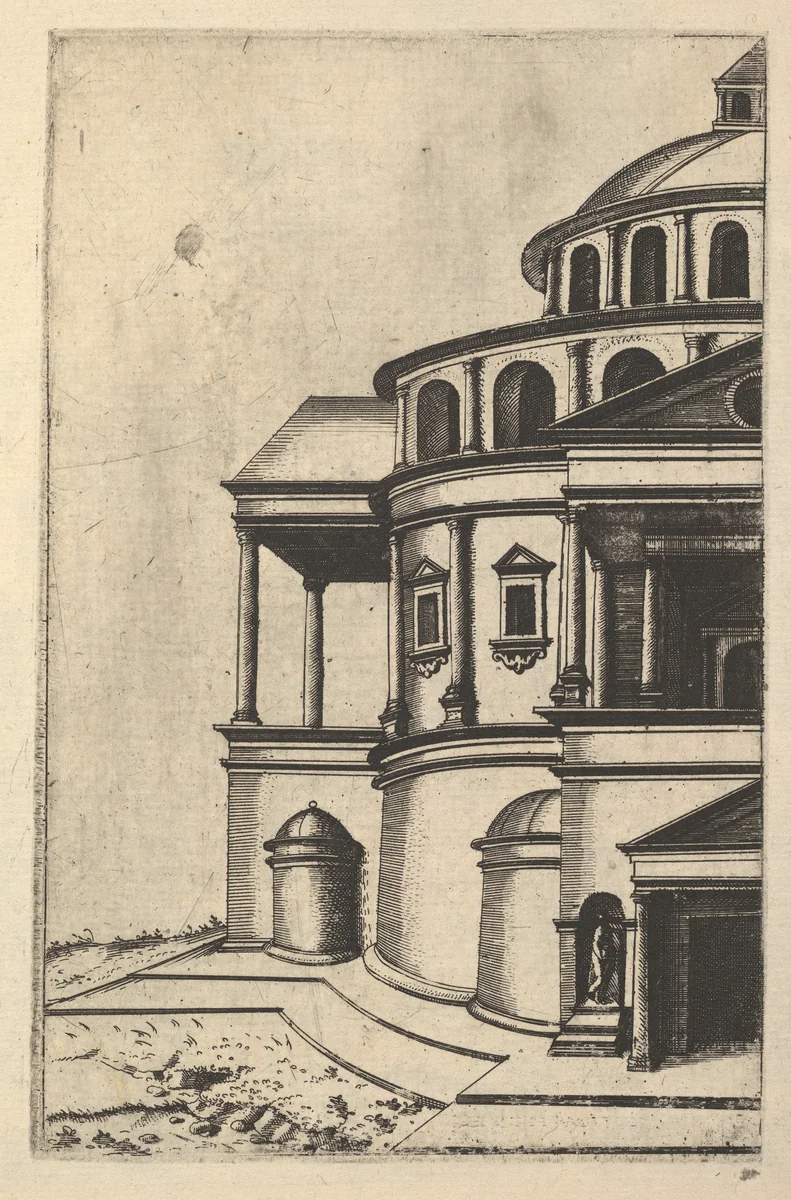 Partial View of a Building [Templum Isaiae Prophetae] from the series 'Ruinarum variarum fabricarum delineationes pictoribus caeterisque id genus artificibus multum utiles' by Lambert Suavius, book, 1554