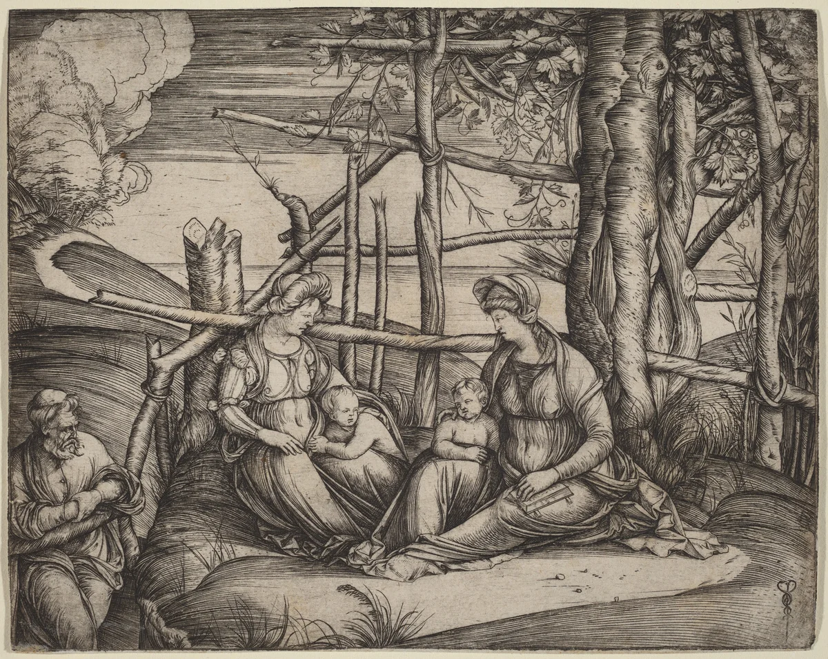 Holy Family with Saint Elizabeth and the Infant Saint John the Baptist by Jacopo de' Barbari, print, 1499-1501