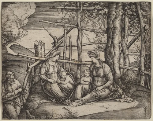 Holy Family with Saint Elizabeth and the Infant Saint John the Baptist by Jacopo de' Barbari, print, 1499-1501