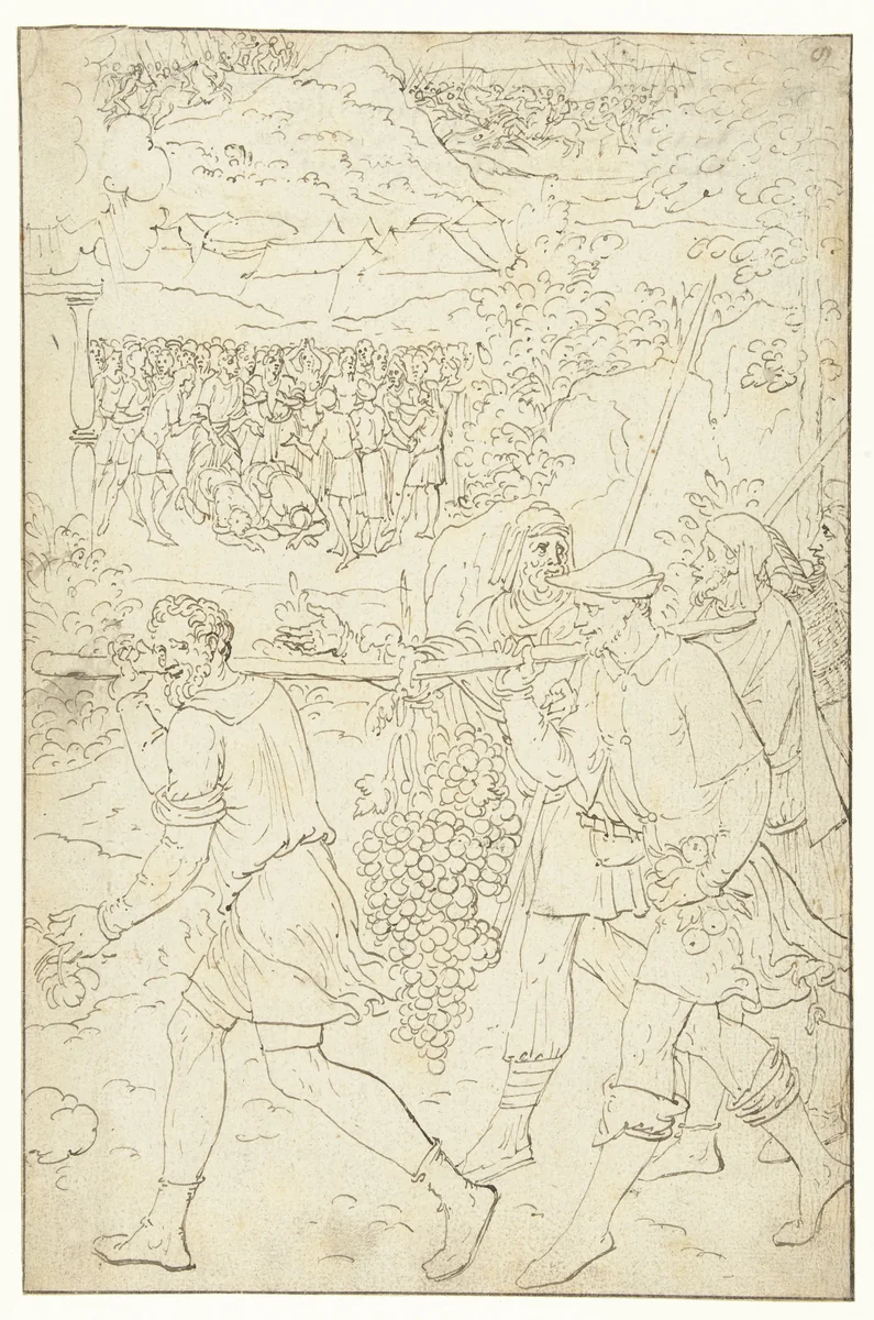 Verspieders Jozua en Kaleb by anonymous, drawing, 1545