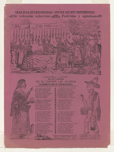 Broadsheet relating to the elegant and pretentious skeletons that become decayed and fetid by J. Cortés, print, 1895-1905