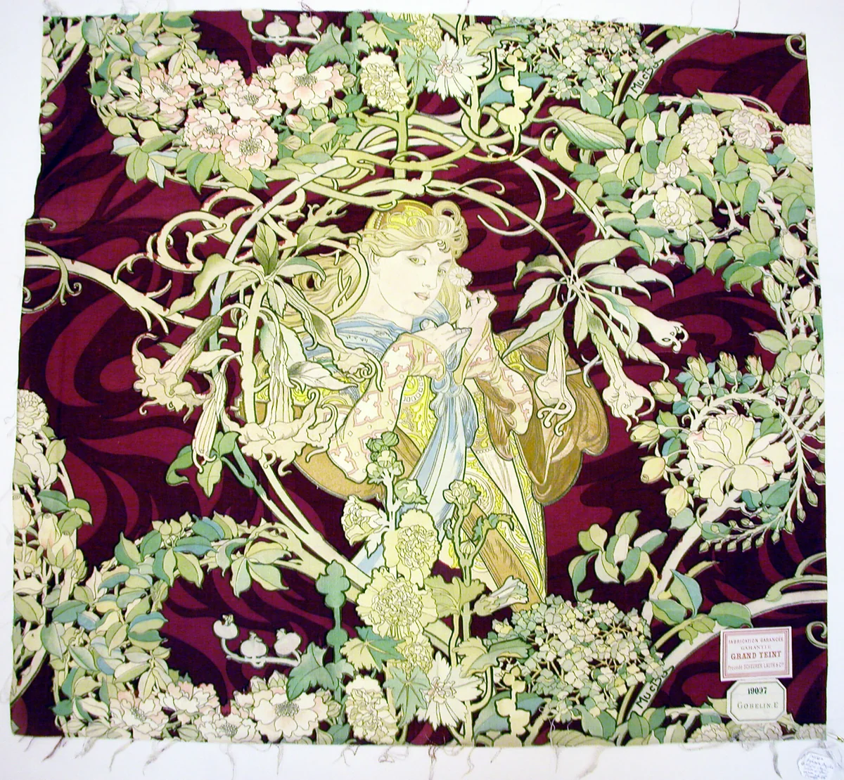 Panel Entitled "Femme à marguerite" (Woman with Daisy) by Alphonse Mucha, textile, 1893-1905