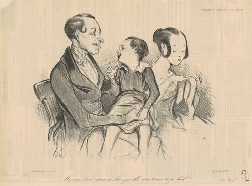 Ma soeur disait comme ça, hier, qu'elle vous trouve trop laid! by Honoré Daumier, print, 1838