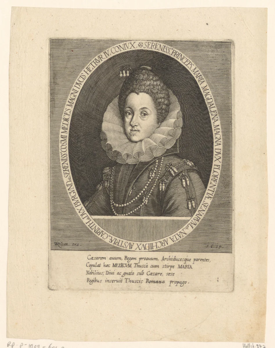 Portret van Maria Magdalena van Oostenrijk by Wolfgang Kilian, print, 1615