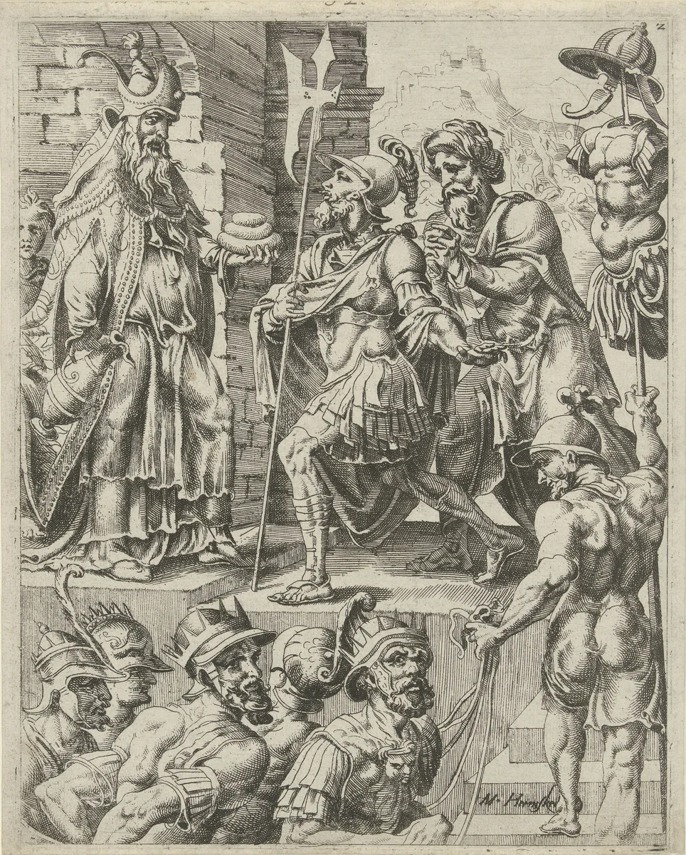 Abrahams ontmoeting met Melchisedek by Unknown, print, 1549