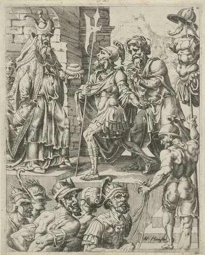 Abrahams ontmoeting met Melchisedek by Unknown, print, 1549