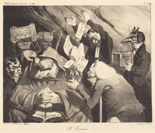 La Tentation, parodie d'une toile de Téniers by Honoré Daumier, print, 1834