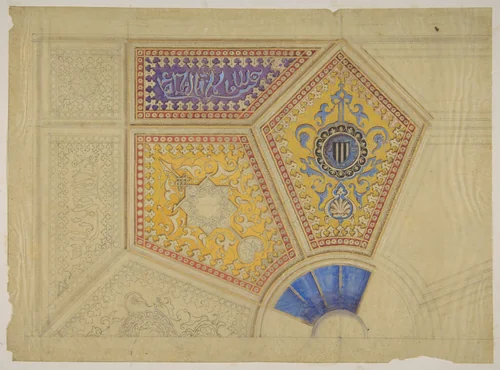 Design for the painted decoration of a coffered ceiling by Jules-Edmond-Charles Lachaise, drawing, 1850-1900