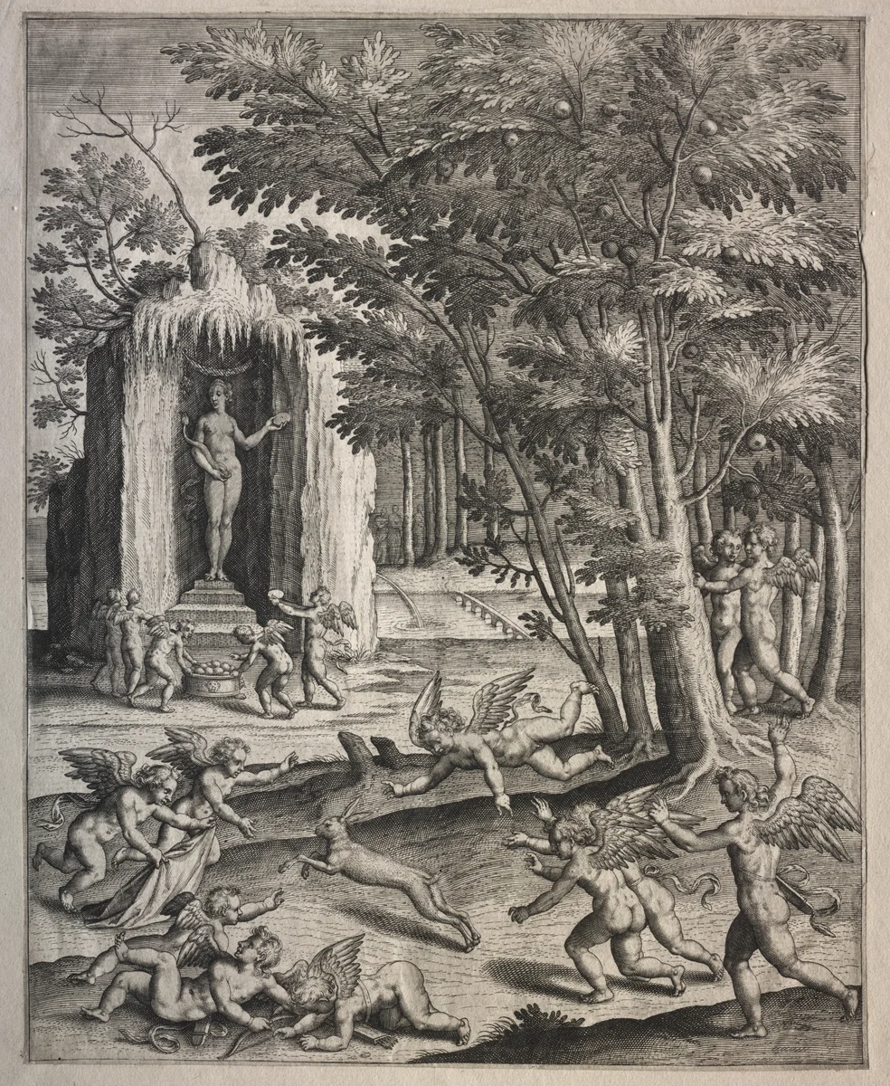 Cupids at Play by Hieronymus Wierix, print, 1500-1599