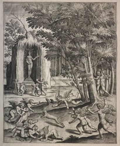 Cupids at Play by Hieronymus Wierix, print, 1500-1599