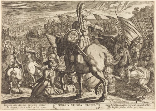 Moses makes the Hebrew army march against the Ethiopians by Antonio Tempesta, print, 1613