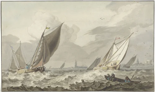 Zuiderzee met Medemblik in het verschiet by C. Dietrich, print, 1821