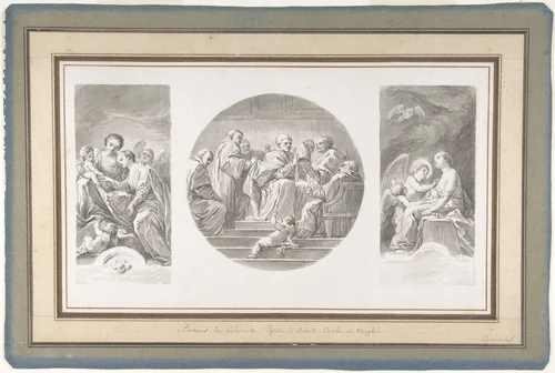 The Mystic Marriage of Saint Catherine; Saint Celestine V Renouncing the Papacy; Saint Catherine Touched by Divine Love by Nicolas-Bernard Lépicié, drawing, 1775-1785