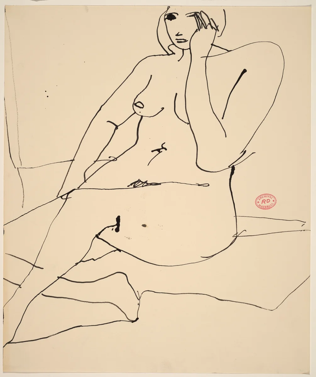 Untitled [seated nude covering her left cheek] by Richard Diebenkorn, drawing, 1955-1967