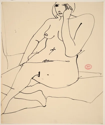 Untitled [seated nude covering her left cheek] by Richard Diebenkorn, drawing, 1955-1967