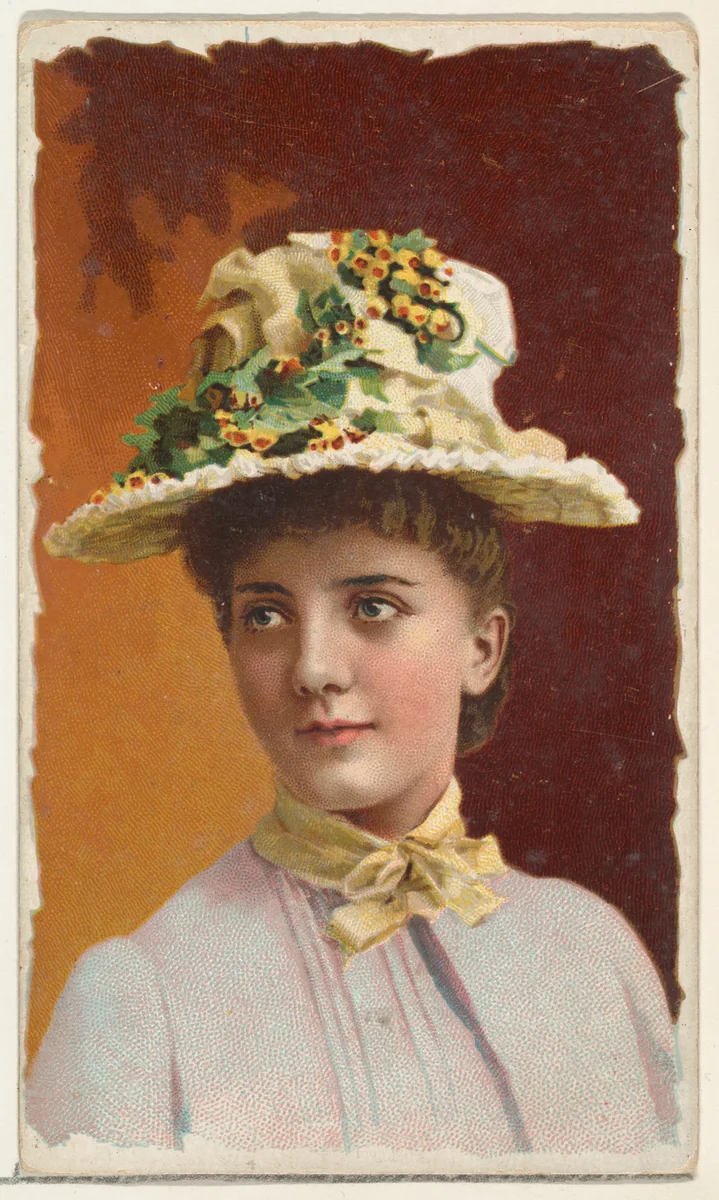 Actress wearing hat with yellow blossoms, from Stars of the Stage, First Series (N129) issued by W. Duke, Sons & Co. to promote Honest Long Cut Tobacco by W. Duke, Sons & Co., print, 1890