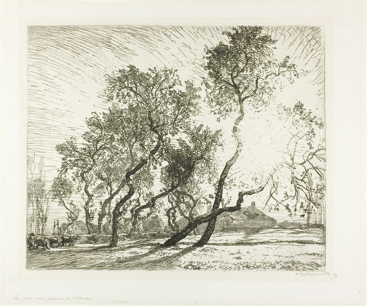 Farm with Dutch Poplars by Louis Auguste Lepère, print, 1914