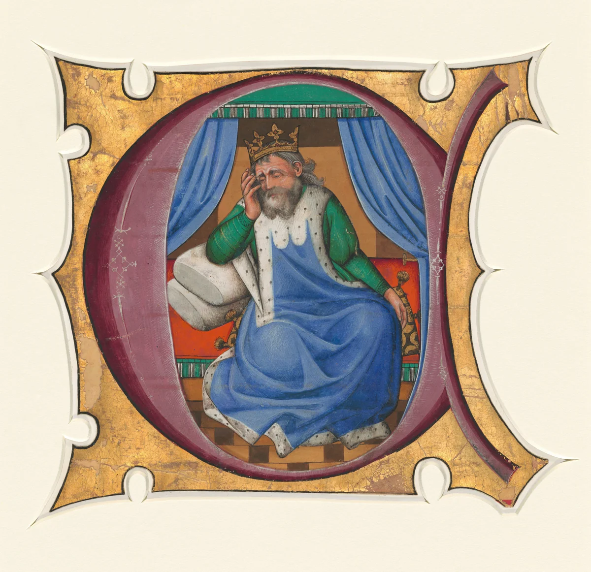 Initial C with David (King Saul?) by Master of the Cypresses, drawing, 1430-1440