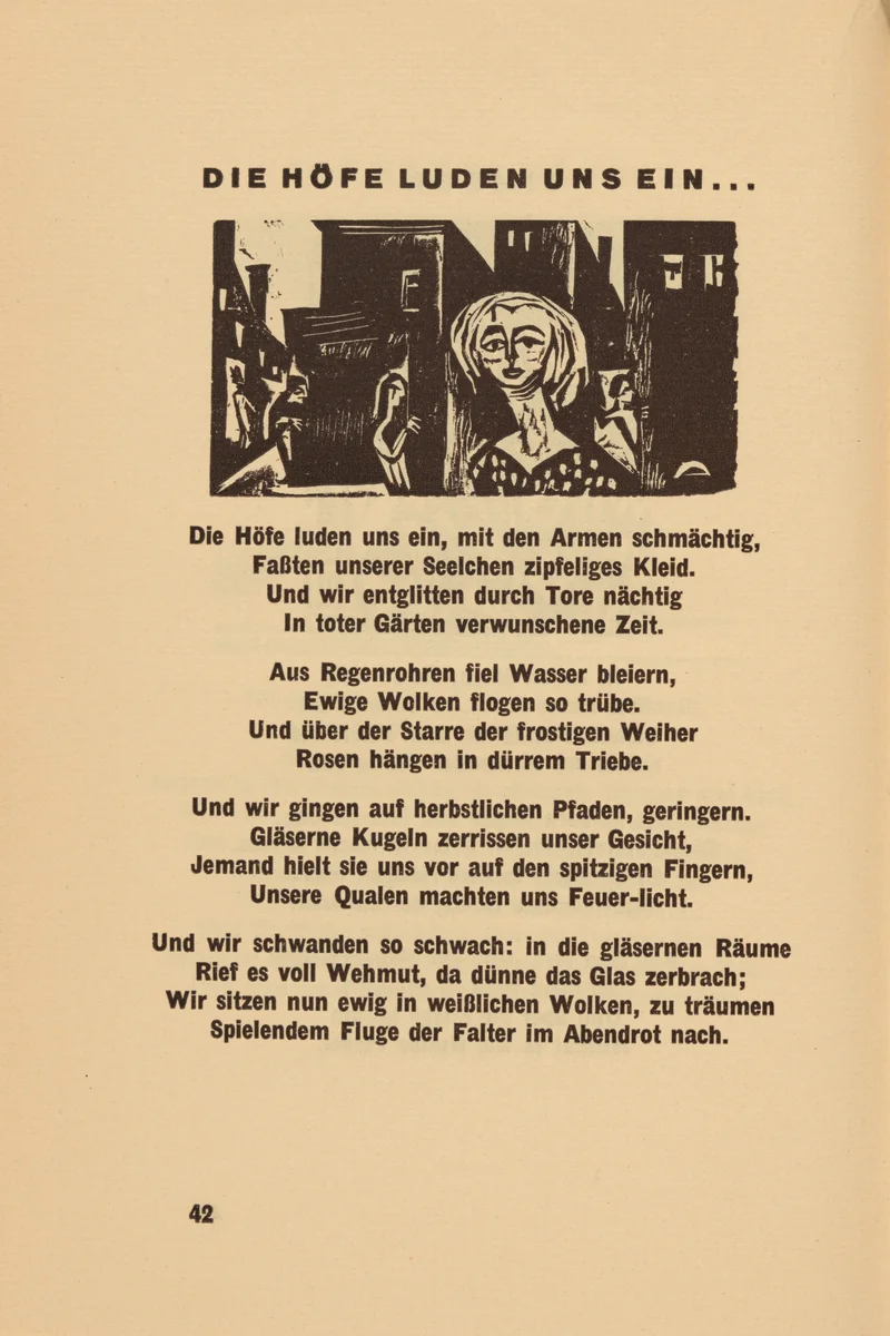 Die Höfe Luden Uns Ein... (The Yards Invited Us...) (headpiece, page 42) from Georg Heym: Umbra Vitae (Georg Heym: The Shadow of Life) by Ernst Ludwig Kirchner, volume, 1924