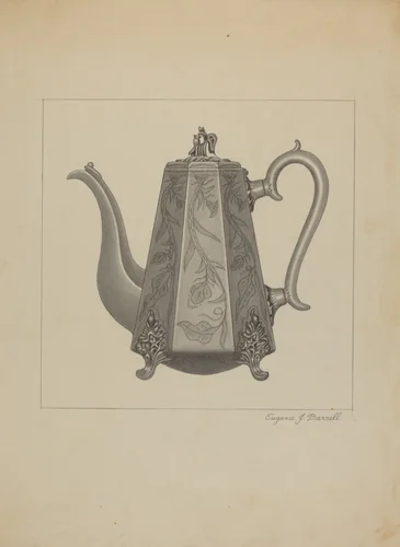 Pewter Coffee Pot by Eugene Barrell, index of american design, 1936