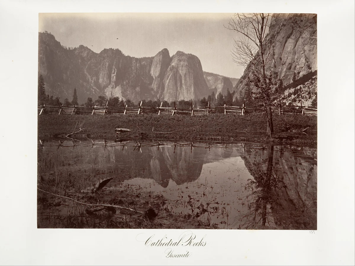 Cathedral Rocks, Yosemite by Carleton E. Watkins, photograph, 1870-1874