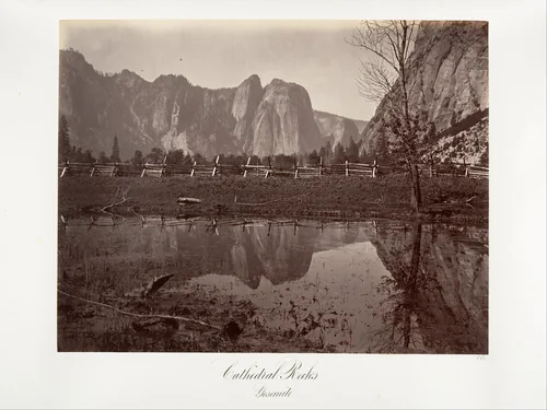 Cathedral Rocks, Yosemite by Carleton E. Watkins, photograph, 1870-1874