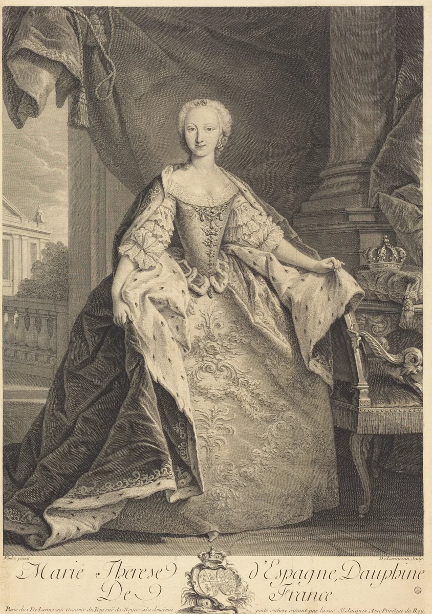 Marie Therese of Spain, Dauphine of France by Nicolas de Larmessin IV; Jean-Baptiste Van Loo, print, 1684-1755