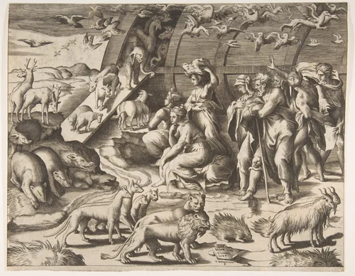 Noah leaving the Ark by Giulio Bonasone, print, 1531-1590