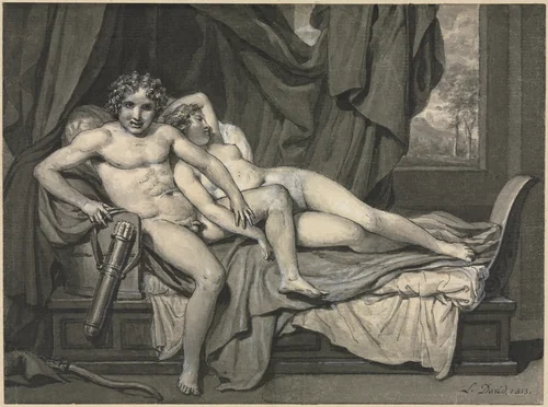 Cupid and Psyche by Jacques-Louis David, drawing, 1813